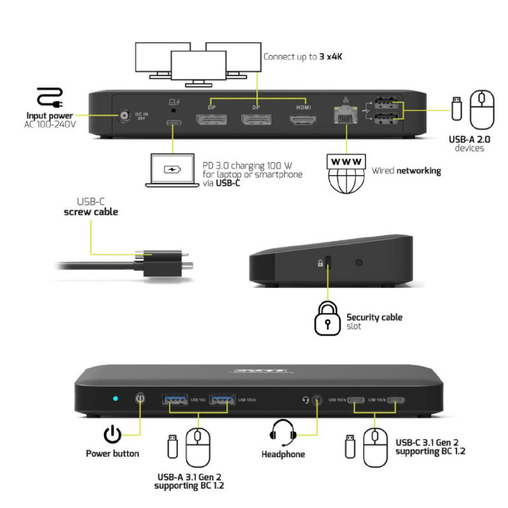 PORT Office docking station 3 X 4 USB-C 11 devices 100W
