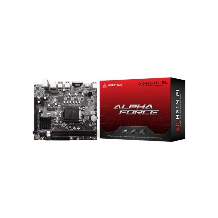 Arktek Intel H61 Chipset, Socket LGA1155, Dual Channel DDR3, Integrated Intel Graphics X4500 HD, 2 x DDR3 Slots, Realtek 10/100/