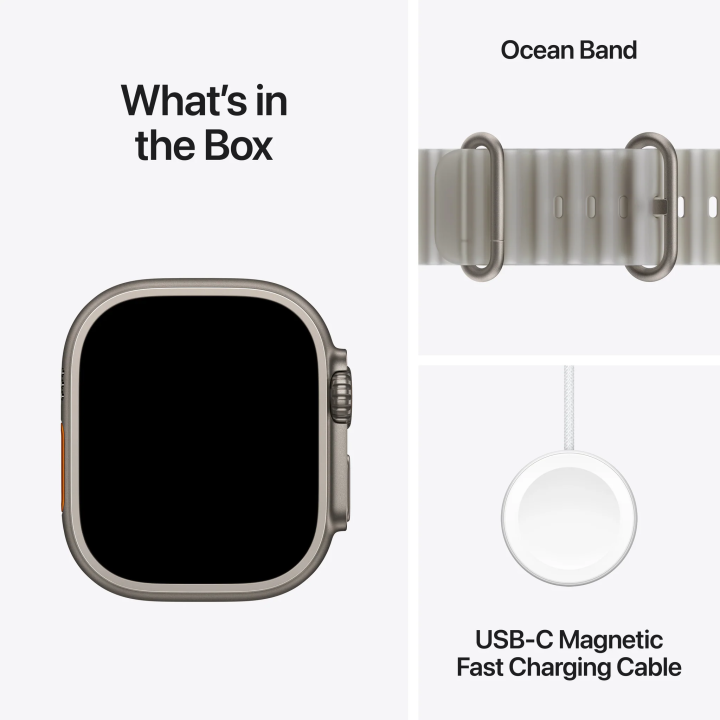 Apple Watch Ultra 4 GPS + Cellular 49mm Natural Titanium Case with Translucent Grey Ocean Band