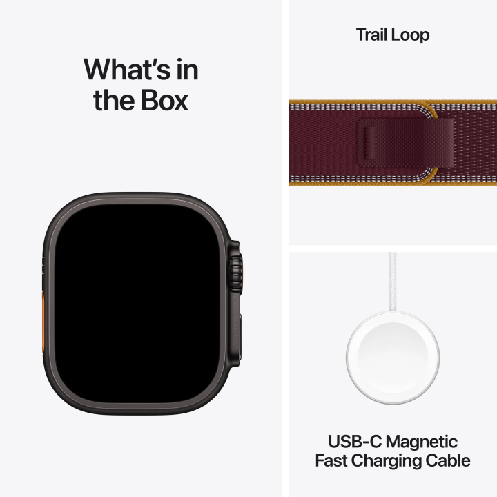Apple Watch Ultra 4 GPS + Cellular 49mm Black Titanium Case with Burgundy Trail Loop - M/L