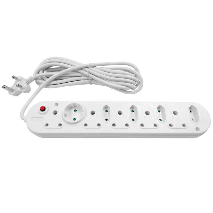 Multi Plug 5x16A 5x5A 5m Cord White