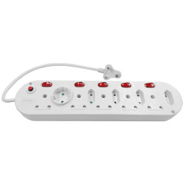 Multi Plug 5x16A 5x5A 0.5m Cord Switched White