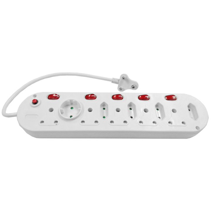 Multi Plug 5x16A 5x5A 0.5m Cord Switched White