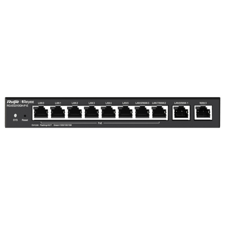 Reyee 10 Port Gigabit 4 WAN 8 PoE 110W 300 User Cloud Router 