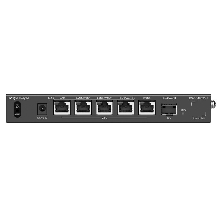 Reyee 5 Port 2.5G Multi-WAN 4 PoE 110W 400 User Cloud Router 