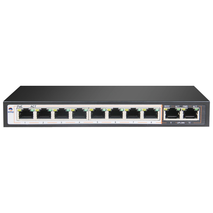 Scoop 8 Port Fast Ethernet PoE 96W 2 Gigabit Switch