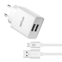 Pro Dual USB U24 12W 2.4A Fast Travel Charger + Micro USB Cable – White