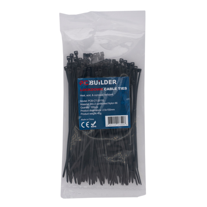 PCBuilder LOCKDOWN 150mm Cable Ties (100 pcs) - Black