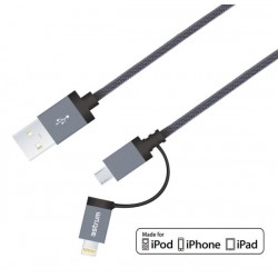 AC330 2-in-1 USB to Apple 8 pin Lightning + Micro USB MFI Braided Cable