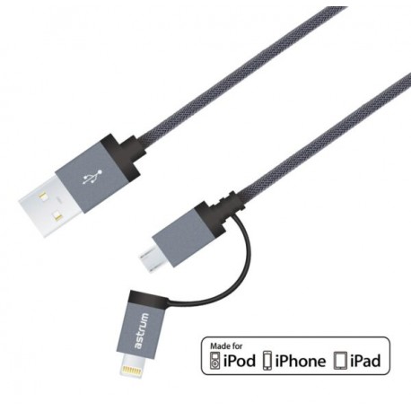 AC330 2-in-1 USB to Apple 8 pin Lightning + Micro USB MFI Braided Cable