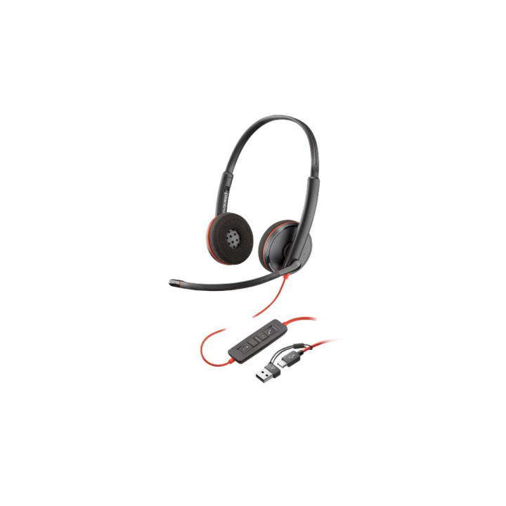 HP Poly Blackwire 3220 Stereo USB-C Headset with USB-C to USB-A Adapter | Noise-Cancelling Business Headset